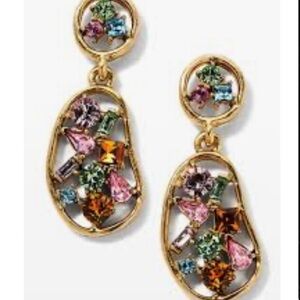 Oscar de la Renta Gold Multicolor Crystal Drop Earrings